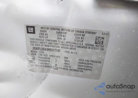 2017 GMC Terrain Sle-1 из США, поврежденный, VIN 2GKFLSEK4H6317147